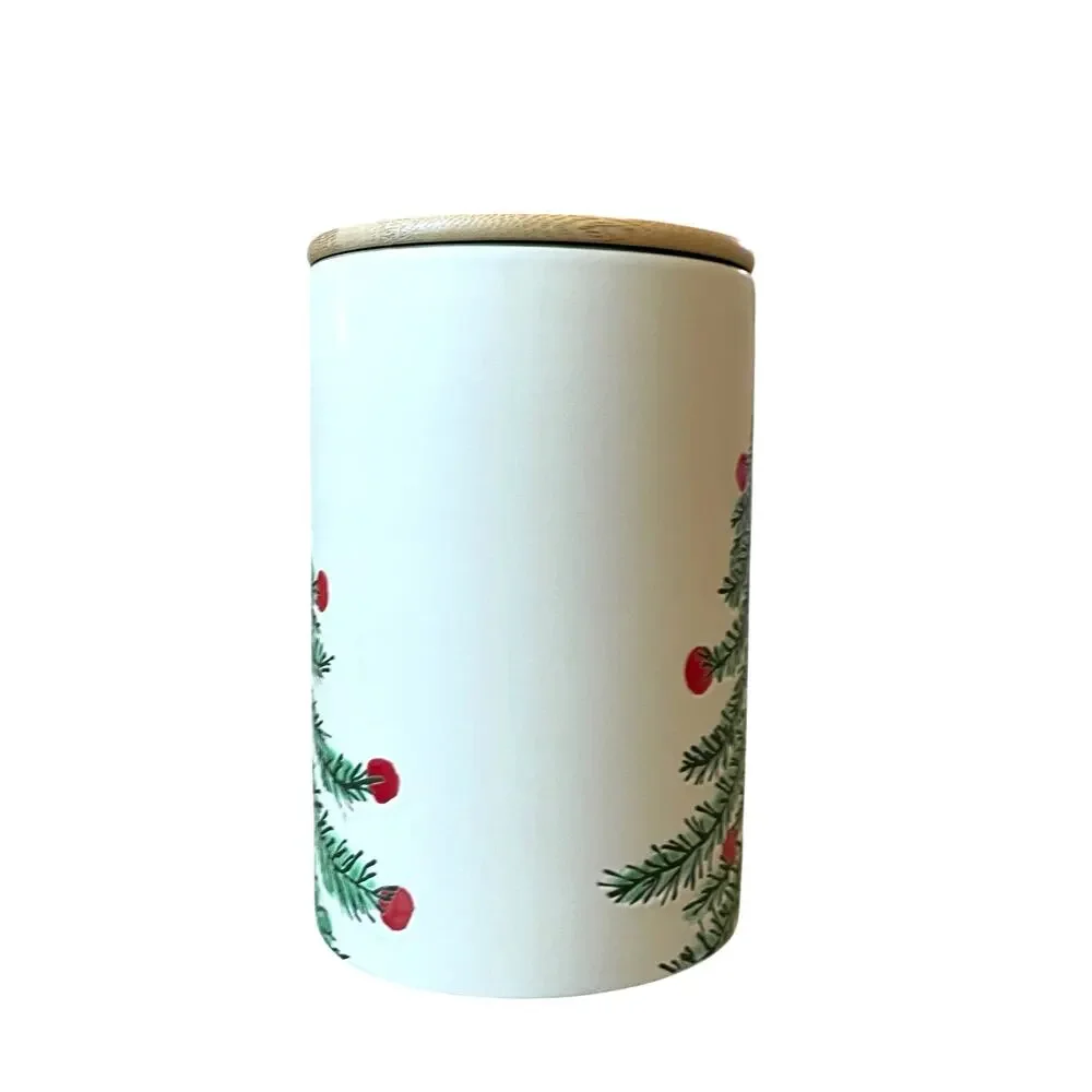 ELI & ANA Erma Christmas Tree Ceramic Canister Cookie Jar w/ Wood Lid 7.5in NEW
